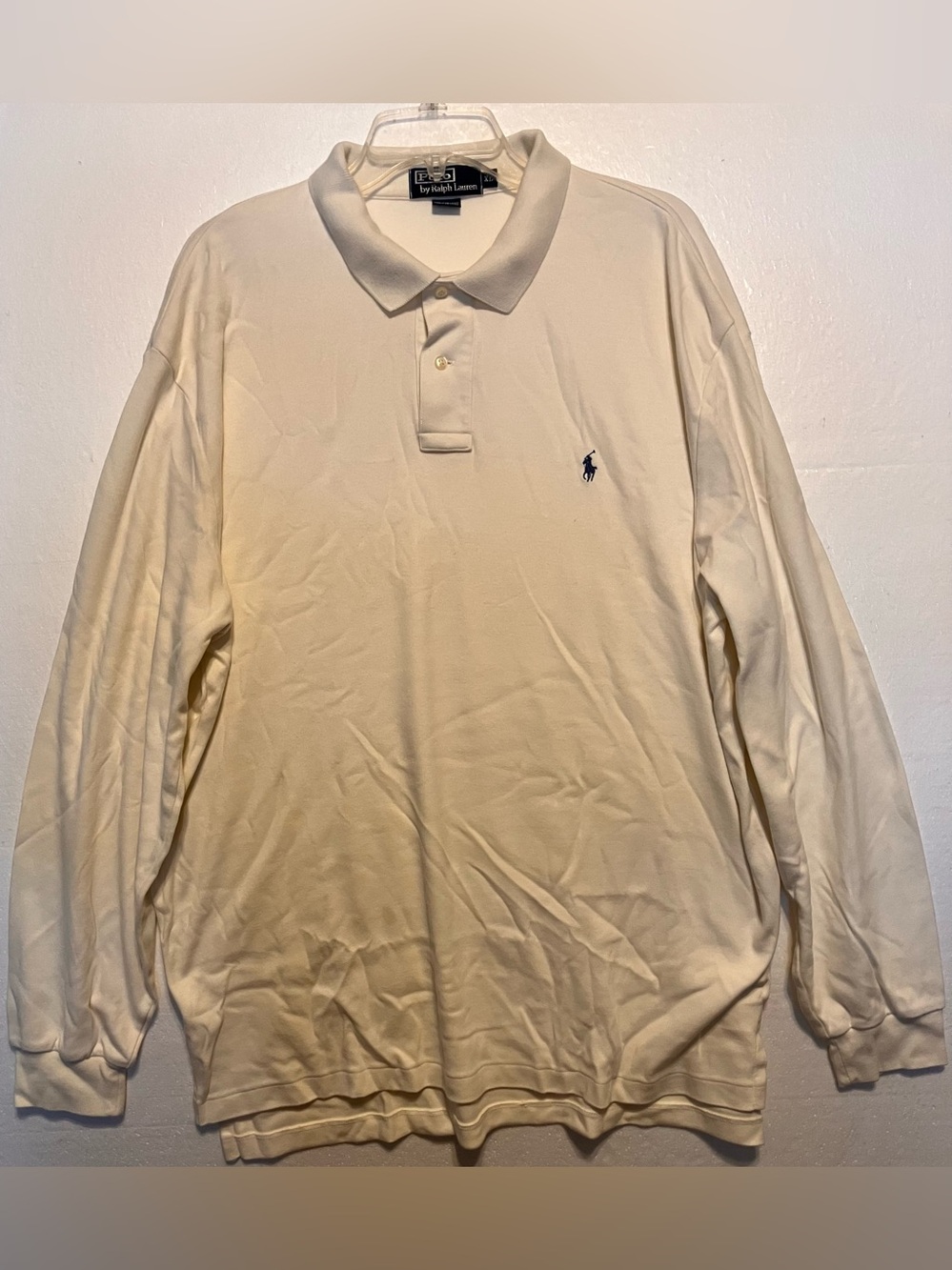Ralph Lauren Men’s XL Long Sleeve Polo - Cream with Navy Pony